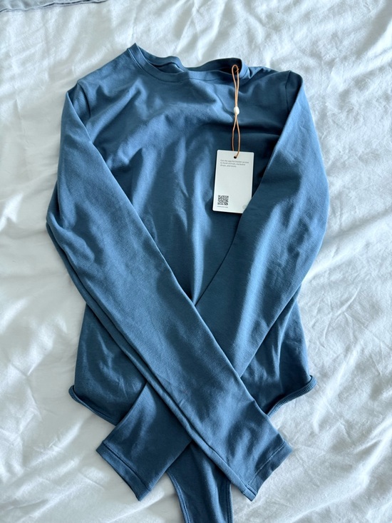 Quince Tops - Quince Dusty Teal Long Sleeve Bodysuit